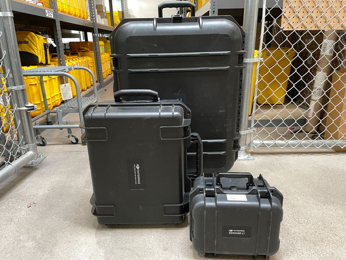 DJI Matrice 300 RTK cases with Zenmuse L1 and battery charging station