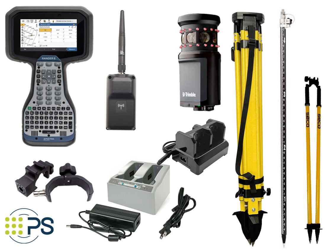 Trimble S9 package includes: Ranger 5 controller with Access, EM120 radio, MT1000 prism and standard accessories