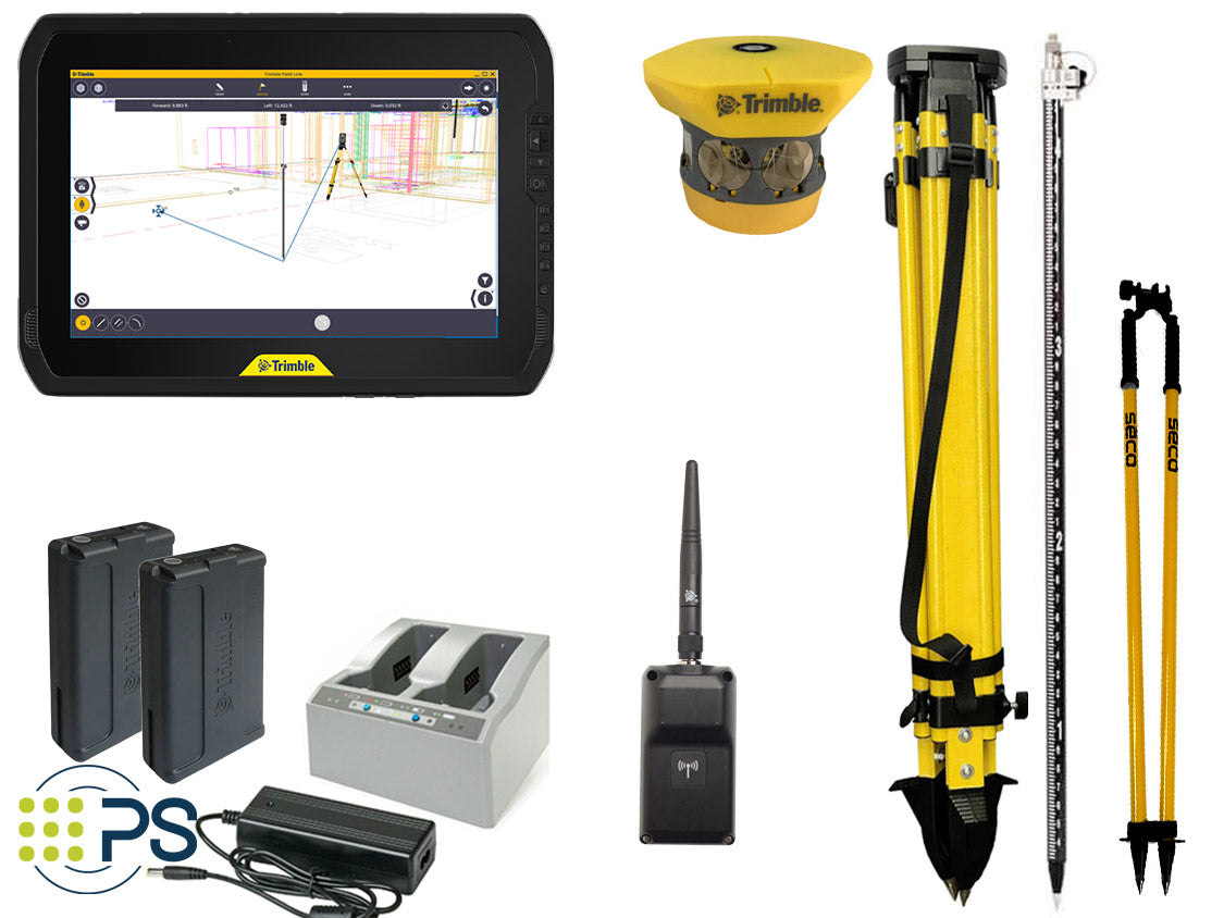 RTS873 package includes T100 tablet with FieldLink, radio, prism, tripod, bipod, survey pole